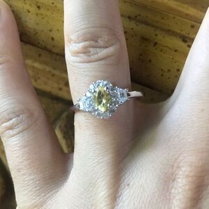 Natural Heliodor Yellow Beryl Sterling Silver Halo Ring Size 9